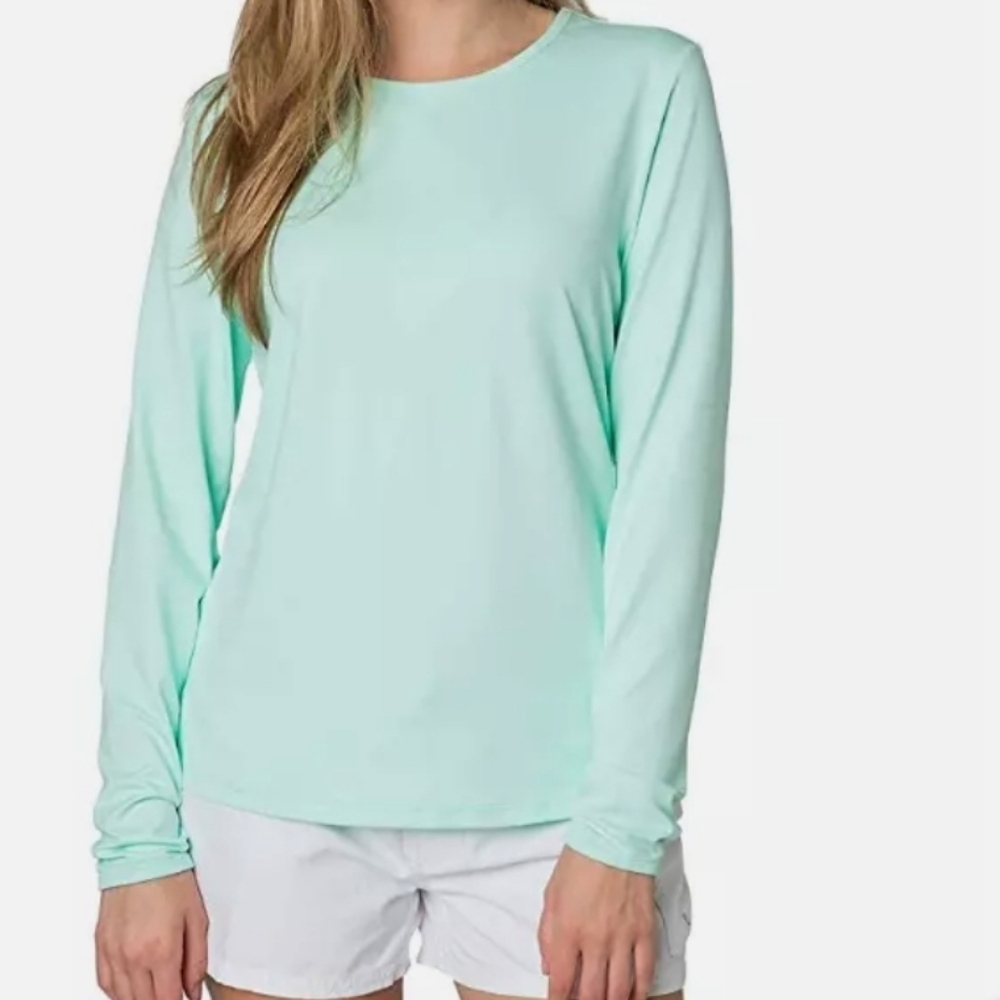 Hang Ten Women's Aqua Blue Green Sun Protection Long Sleeve Shirt Size M
